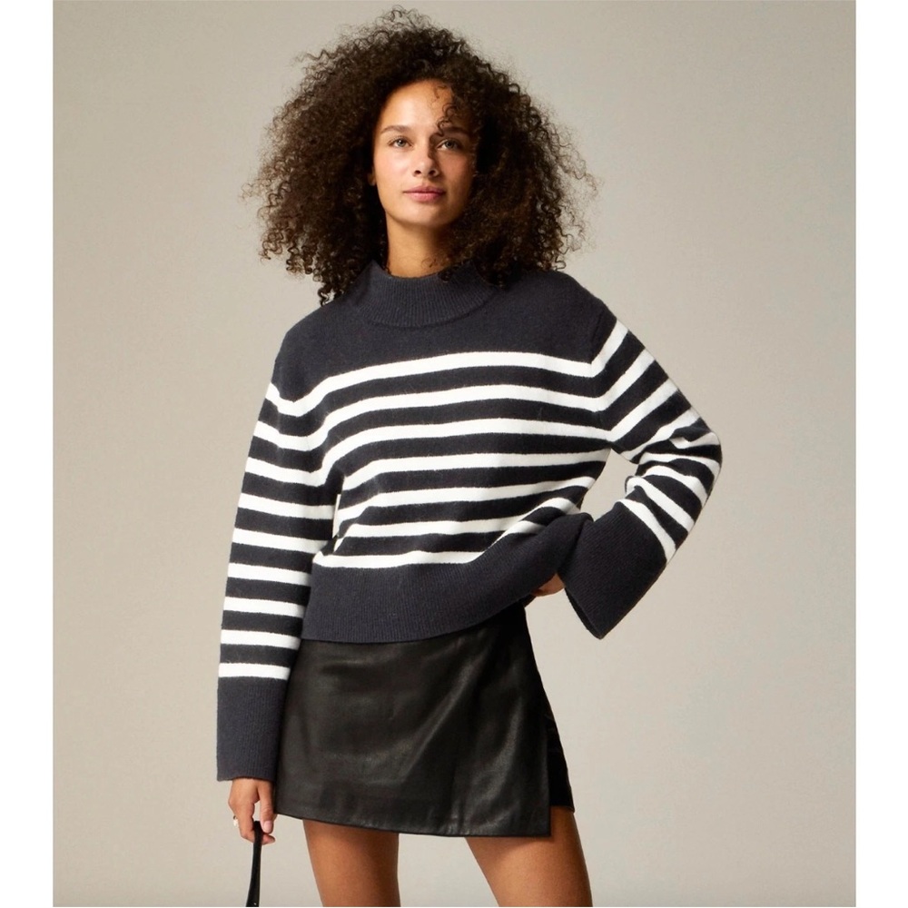 J. Crew Black/White Striped Super Soft Crewneck Long Sleeve Sweater L NWT